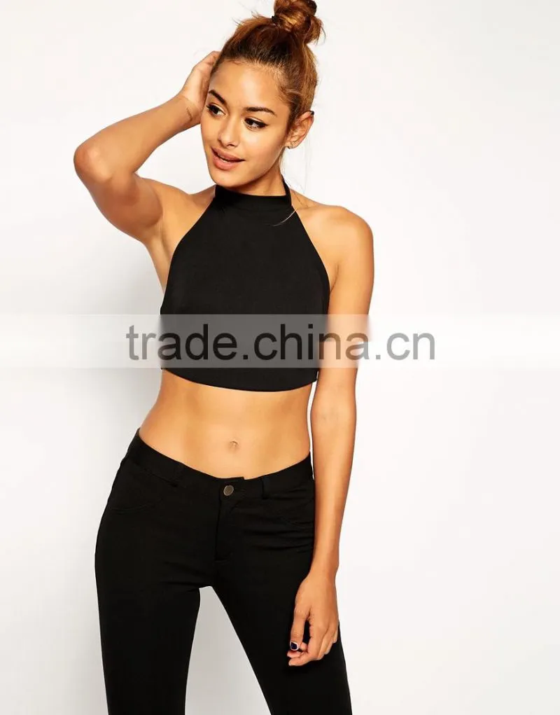 Latest arrival Open back Crop Top With Halter Neck In Crepe
