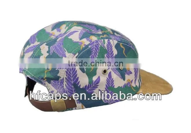 2013 spring fashion blank floral suede bill 5 panel custom camp cap and hat