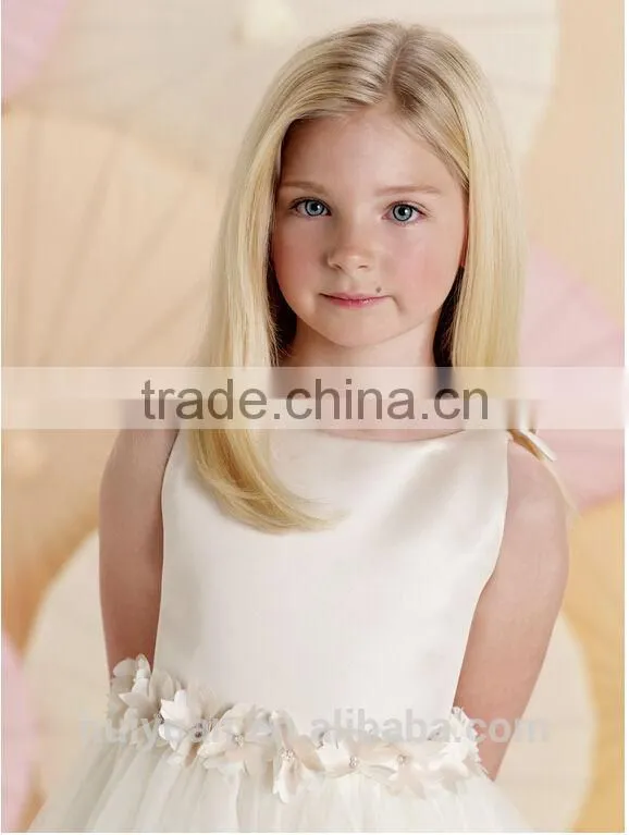 light pink satin fashion flower girl wedding dress