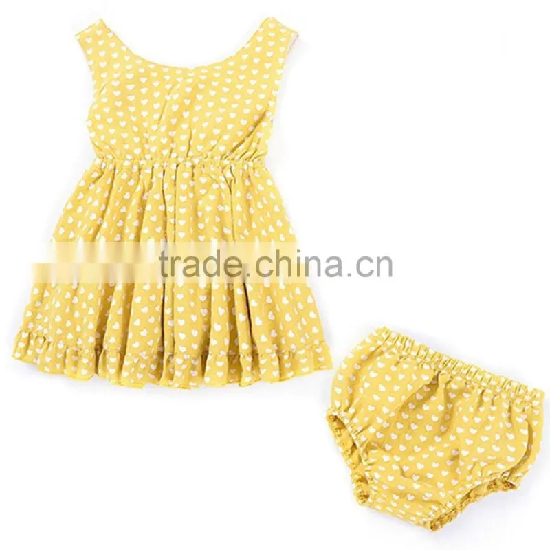 2017 new design Hot sale summer dress 2017 wholesale cotton clothing boutique custom kids sleeveless baby little girl gold dress