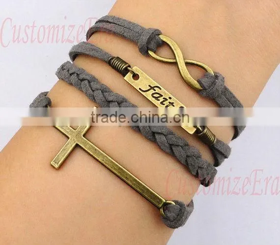 heart to heart bracelet, love with green flocking leather,brown baided Leather bracelet, friendship charm bracelet