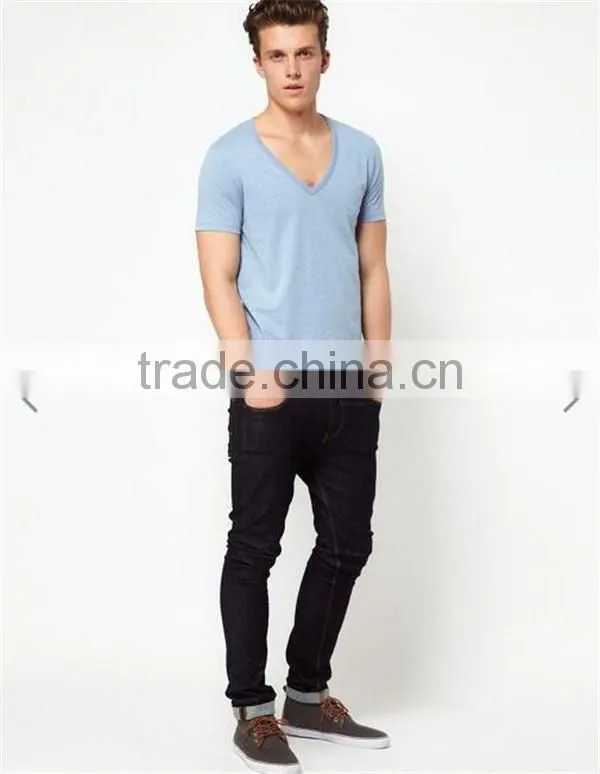 Clothing manufacturers custom mens deep v neck t-shirt