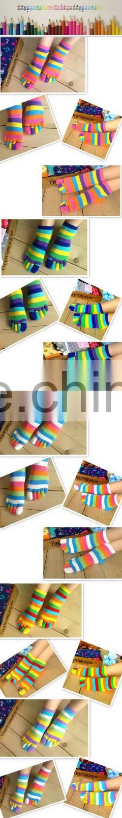 Creative cute cartoon toe socks women socks cotton candy color rainbow stripe socks