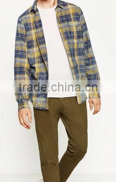 Youth grid comfortable leisure cotton short sleeve shirt