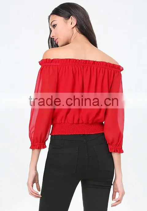 Models long sleeve chiffon blouse