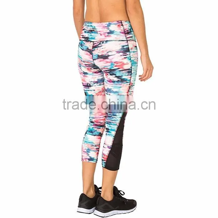 2017 OEM women's mesh capri printed workout leggings custom