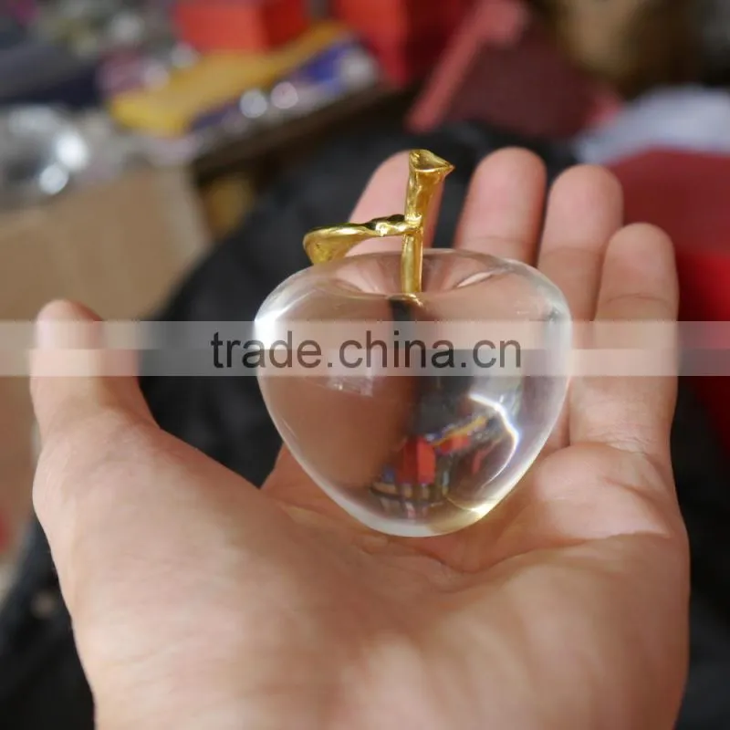 High Quality Faceted Clear Crystal Apple with metal leaf Crafts