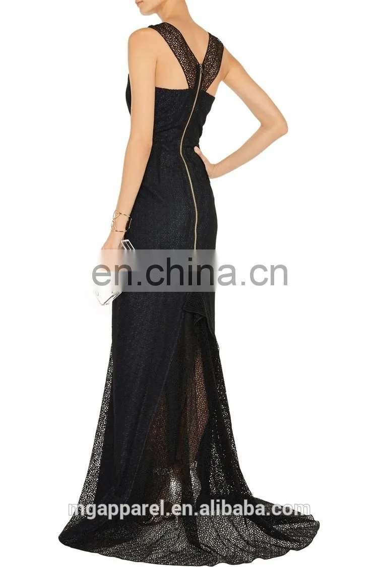 wholesale new fashion women clothes long evening party wear gown black crochet sexy evening gown dress