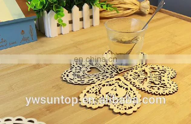New Arrival Heart Design Hollow Out Cork Coaster wooden craft Home Decorations