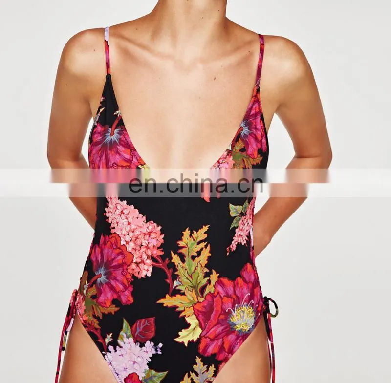 Factory Price Wholesale 100% Cotton Women Sexy Printed Swimsuit One Piece Swimsuit