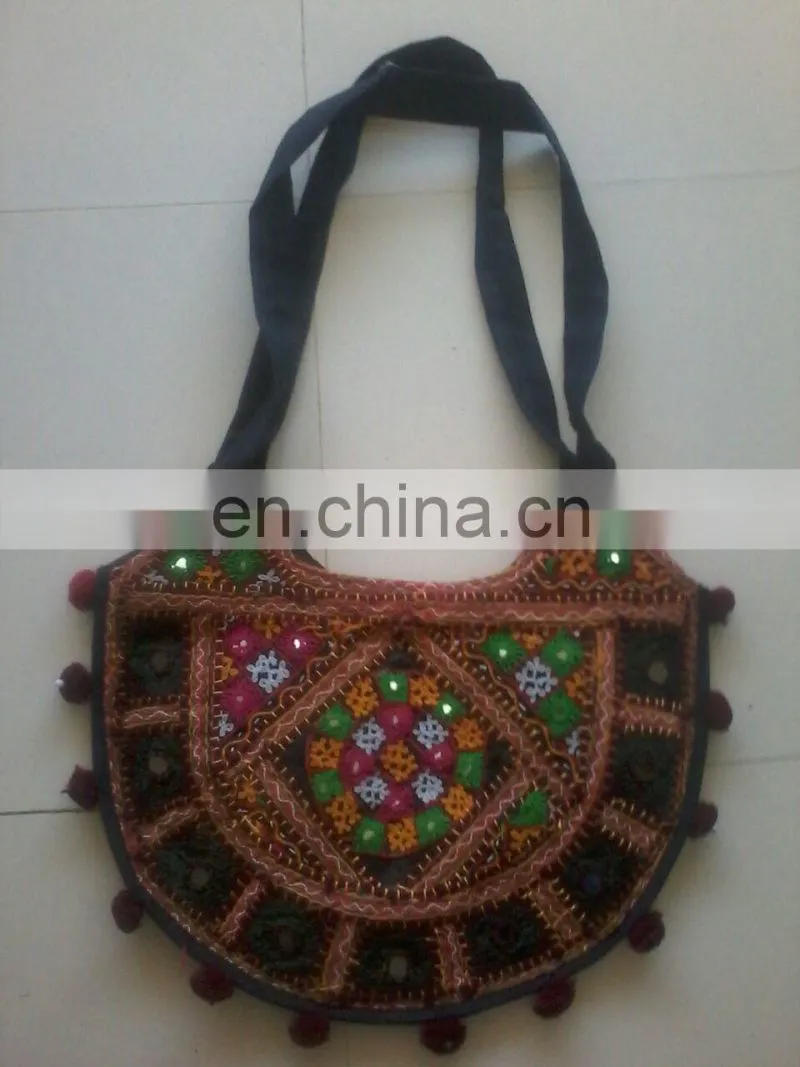 Royal Pom Pom Beautiful multicolor vintage handmade design gypsy banjara shoulder bag embellished with seashells,acrylic mirror