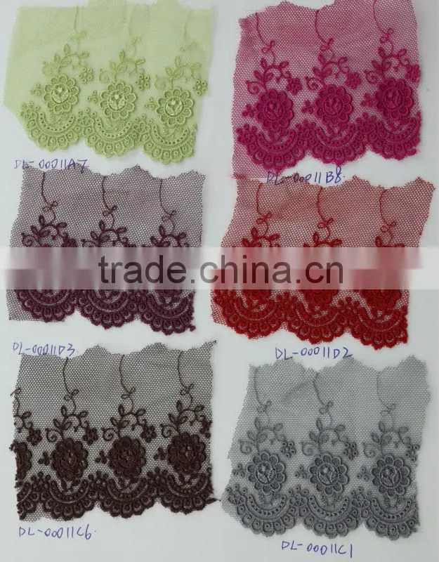 Elegant sky blue color polyester embroidery lace trimming