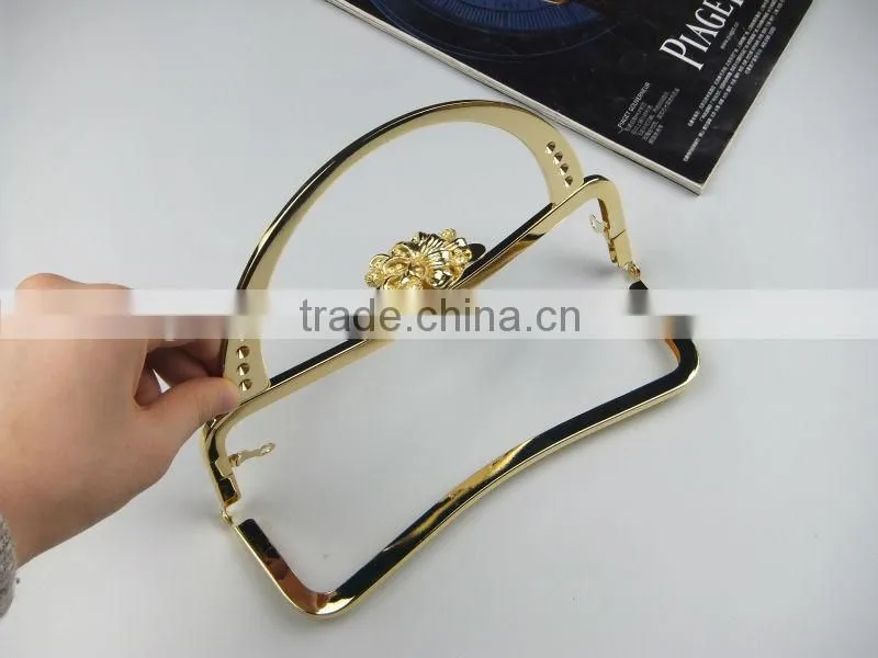 NEW!Top quality high-grade gold metal bag frame for handbag with flower pattern clasp and handle