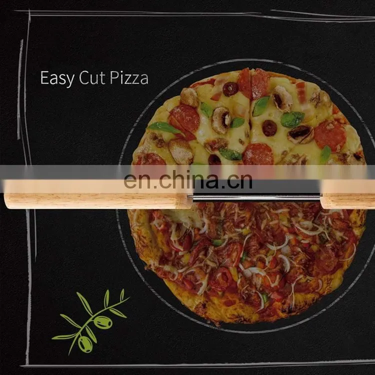 Amazon Hot sell Pizza Cutter Slicer Knife with Double Wooden Handle Stainless Steel Pizza Cutter Pizza Tools
