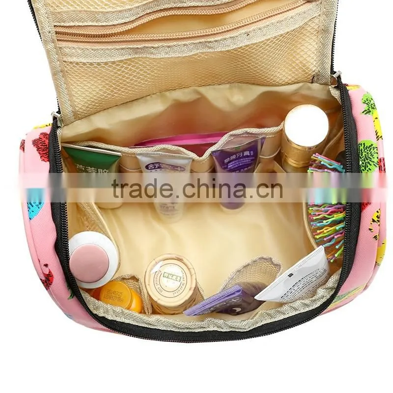 Custom make printed canvas toiletry bag, large hanging travel toiletry bag, travel wash bag for women