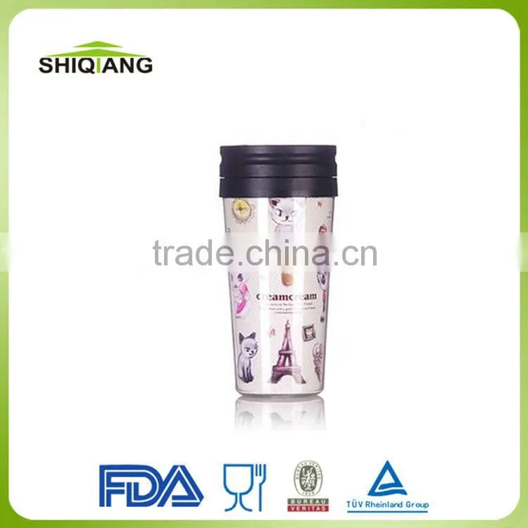 14oz good sell picture insert promotional plastic DIY coffee thermal mugs
