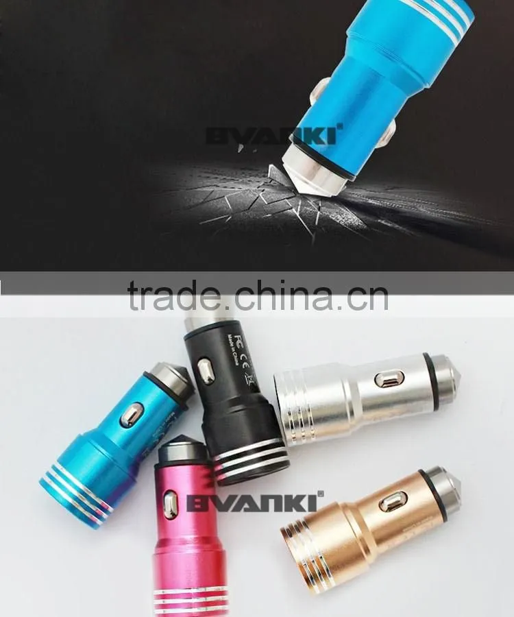 New 3.1A Quick Charge 2.0 Travel Car charger for Travel in-Car use/ Stainless Steel Safety Hammer QC 2.0 Dual USB Car Charger
