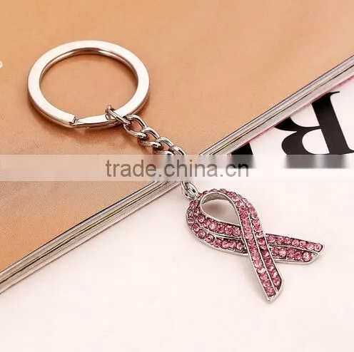 Preventing Breast Cancer Symbol Key Chain Rhinestone Bowtie Hope Key Chain