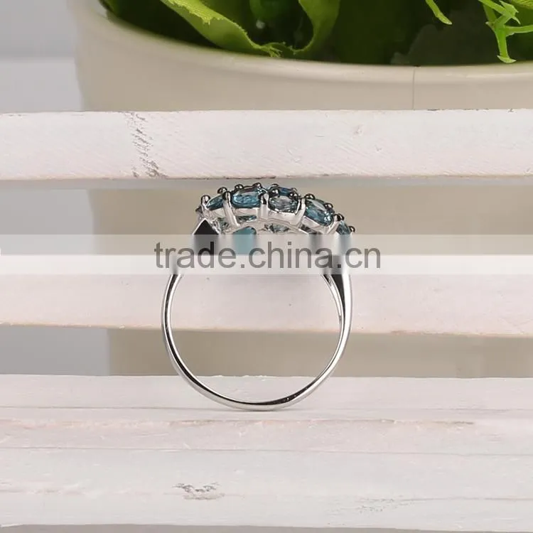 2015 hot item sterling silver 925 natural london blue topaz ring round stone MOQ 30pcs