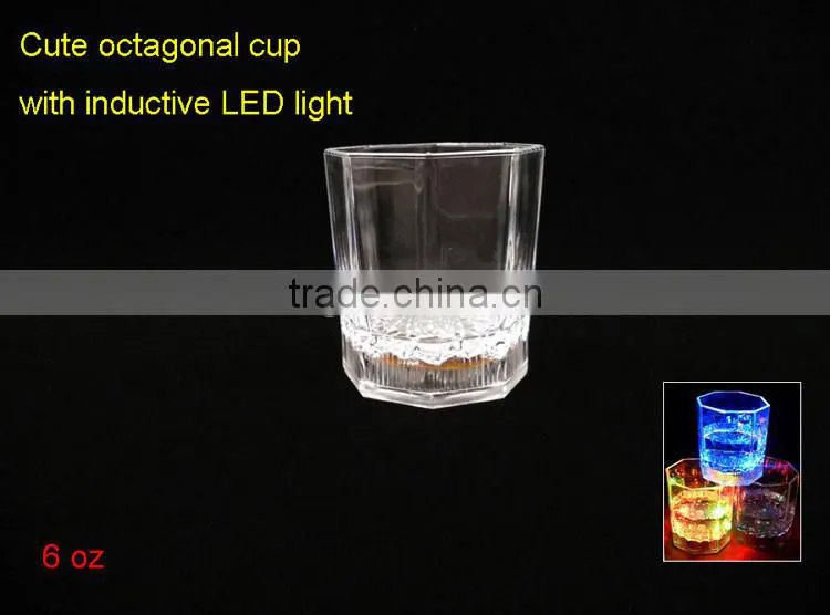6oz Cute Octagonal LED cup with inductive light for bar