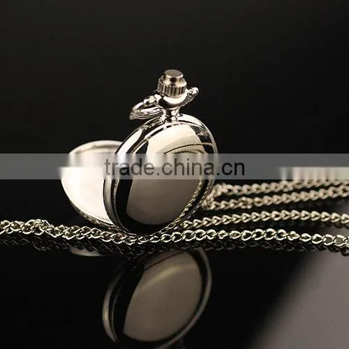 WP032 New Ladies Smooth Stainless Steel Case White Dial Arabic Numbers Necklace Pendant Pocket Watch