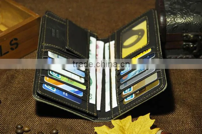 Hot Sell Men's Brown Rugged Canvas & Genuine Leather Bifold Bill Fold Wallet Bag