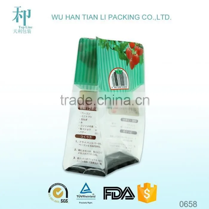 flat bottom side gusset sealed zipper plastic bag for snack