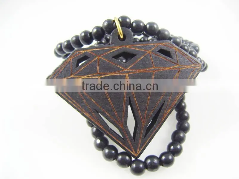 Good quality Hip-hop diamond Pendant wood Ball Bead Chain Necklaces