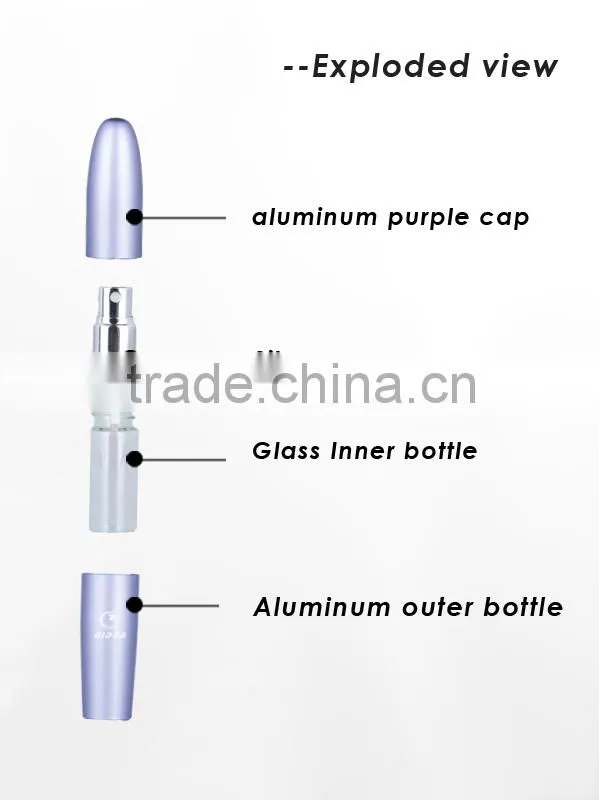 5ml Empty purple bullet shaped aluminum perfume atomizer