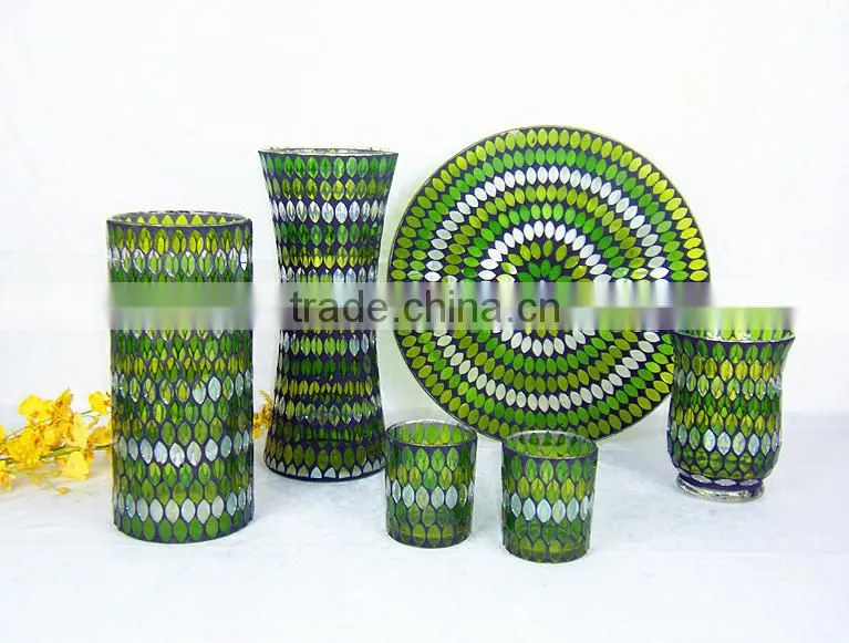Lovely Mosaic glass candle holder with owl design