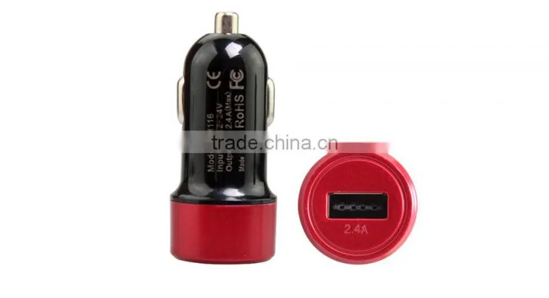 5V 2.4A Colorful flat Portable Single reversible USB Port Mobile Phone Auto Car Charger