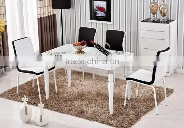 powder paiting white color dinner set for 6 people /tempered glass dining table 6 chairs set