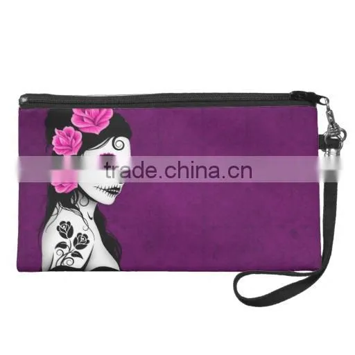 Customizable design skull girl wristlet clutch bags