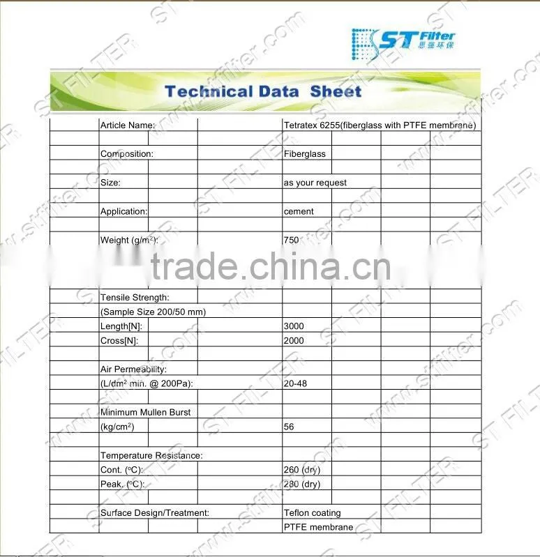 fiberglass with PTFE membrane filter bag,Dia150*1100mm