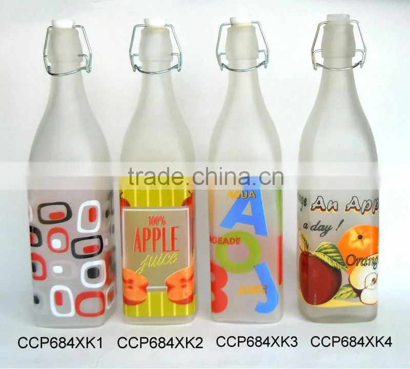 CCP434XK9 frosted glass milk bottle printed with decal