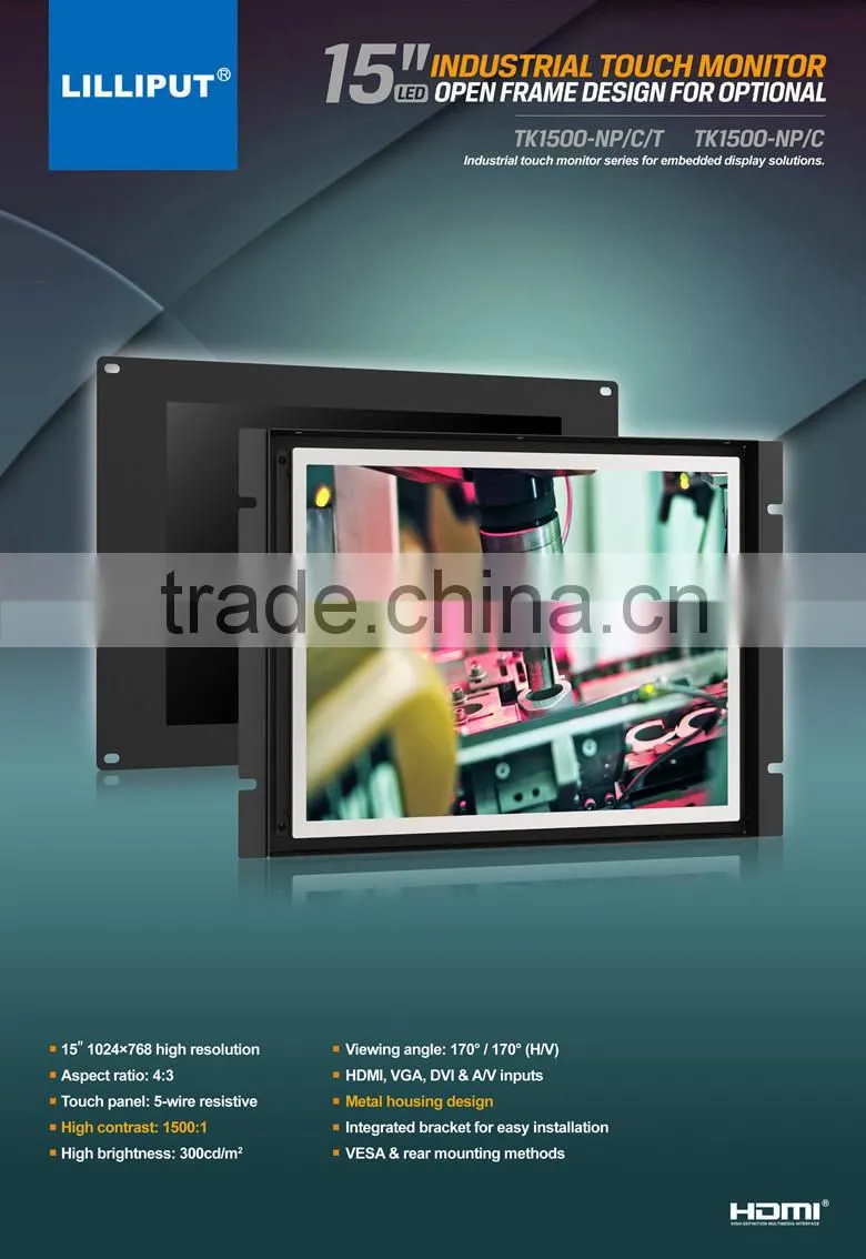 TK1500 Open Frame Touch Monitor Solutions Design For ATM With 15" LED Display Panel