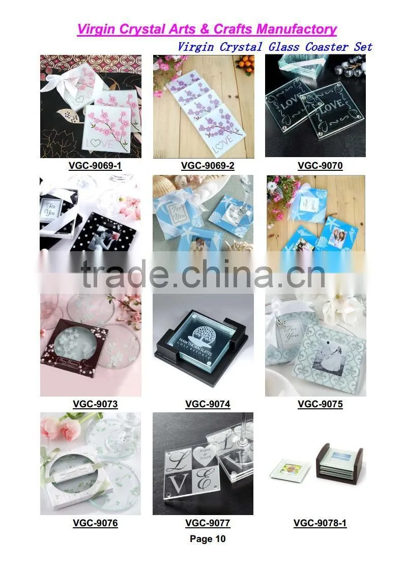 Decorative favor clear white glass photo frame coaster, table mats, pads for wedding party