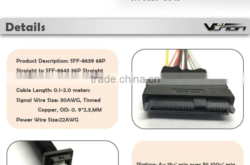 1m Mini SAS SFF-8639 68P to SFF-8643 36P Straight Cable