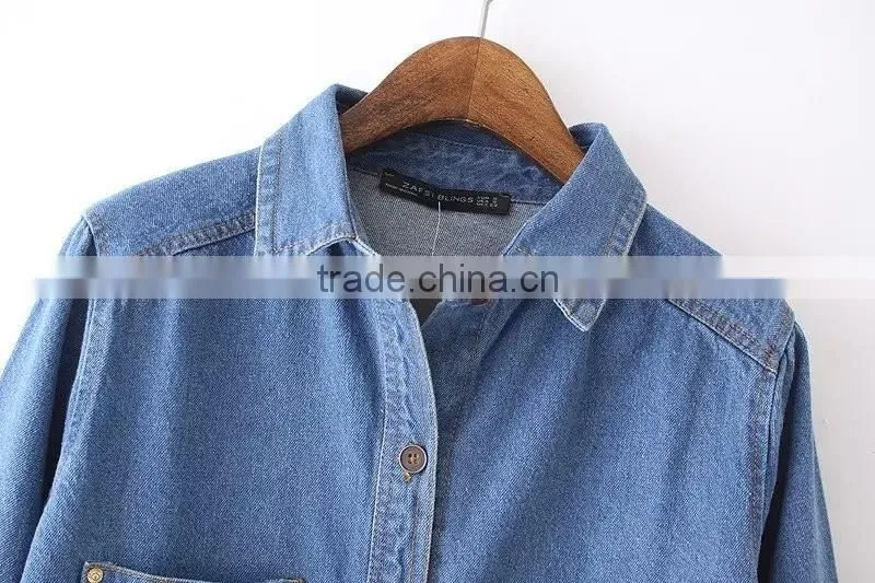 cheap china wholesale clothing two pockets front denim jacket