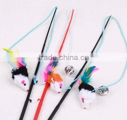Useful Pet Puppy Cat Funny Flexible Feather Teaser Bell Sound Rod Stick Play Toy