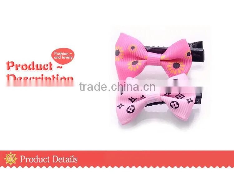 YIWU Wholesale Kids Baby Girls Boutique Small Grosgrain Ribbon Colorful Dot Hair Bow Clips/
