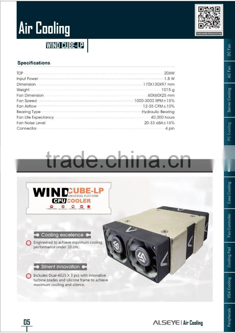Alseye AB0201 manufacture cpu heatsink fan cpu cooler reviews Wind Cube LP
