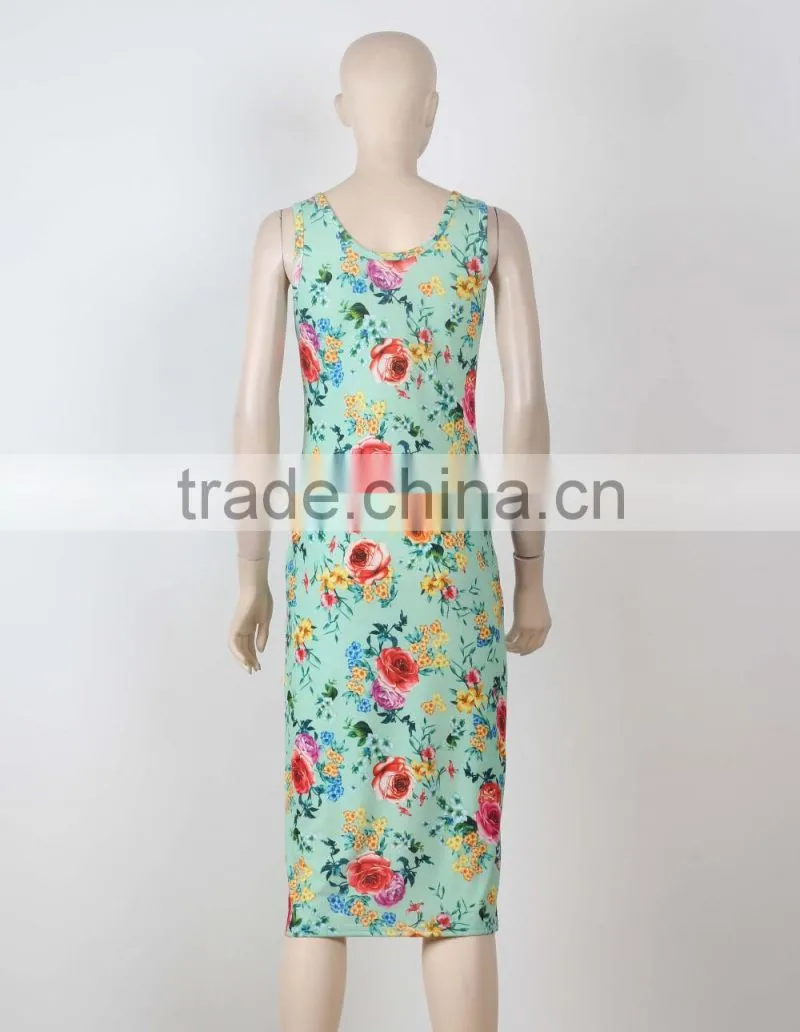 Fashion Design Evening Long Maxi Dress Women Sleeveless Floral Printed Dress Long