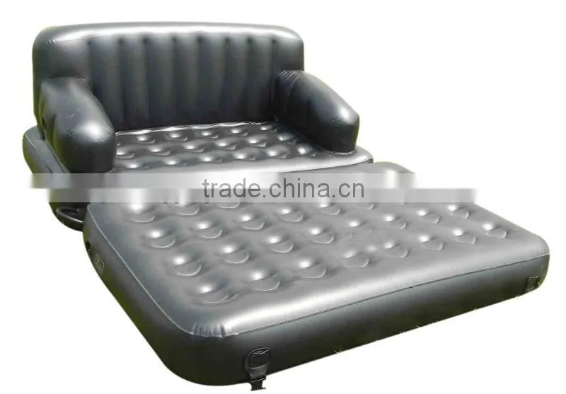 Inflatable sofa bed outdoor or indoor with comfortable armrest and cup holder with/without pump