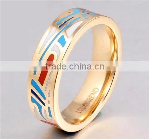Fashion beautiful mans gold stainless steel custom enamel rings