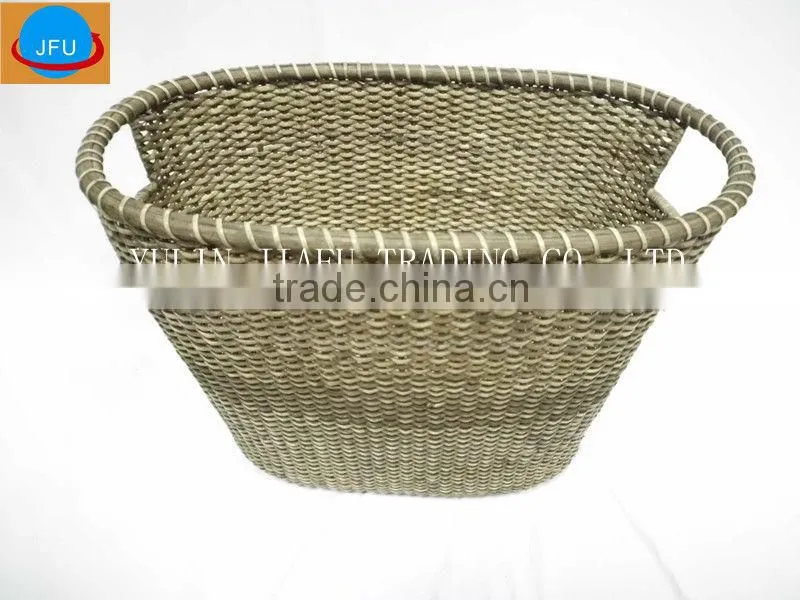 Hot sale oval brown colour rattan baskets with handle & wooden bottom