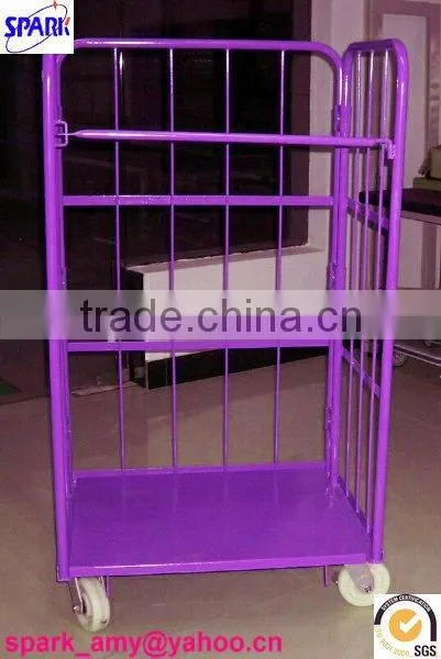 Steel plate base 3-sides warehouse trolley