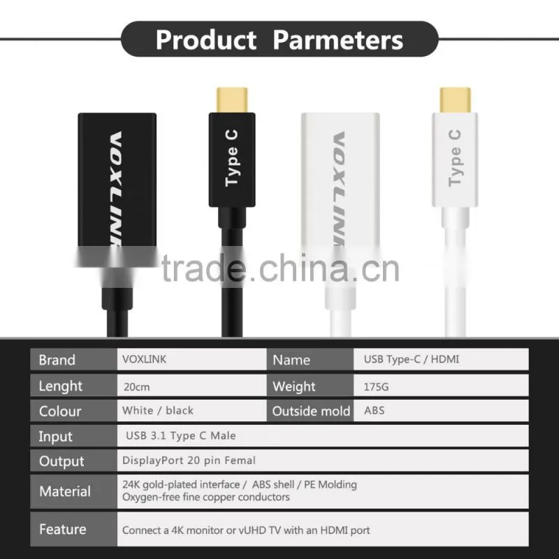 VOXLINK 1080p Gold plated USB 3.1 Type C Male to HDMI Female adapter Cable for macbook