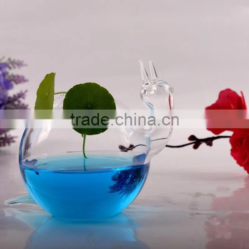 Indoor creative delicate home decoration hydroponics container snail shaped glass flower vase