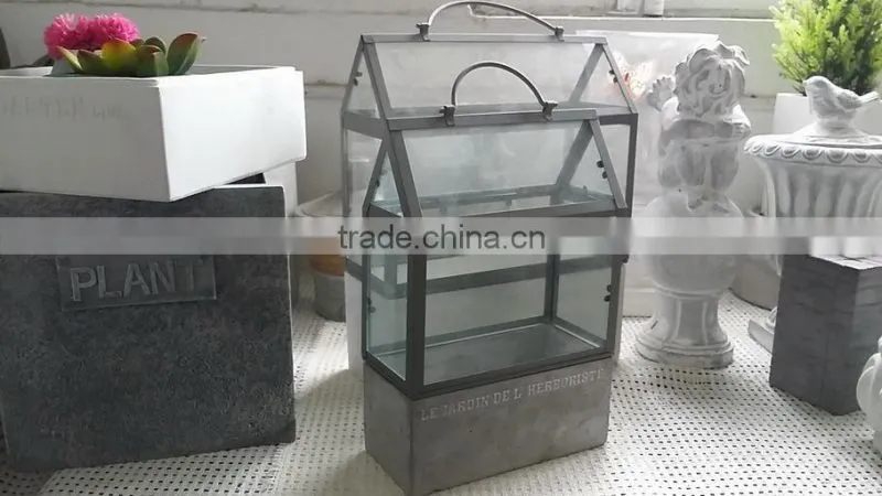 small sheet metal and glass greenhouse for plant
